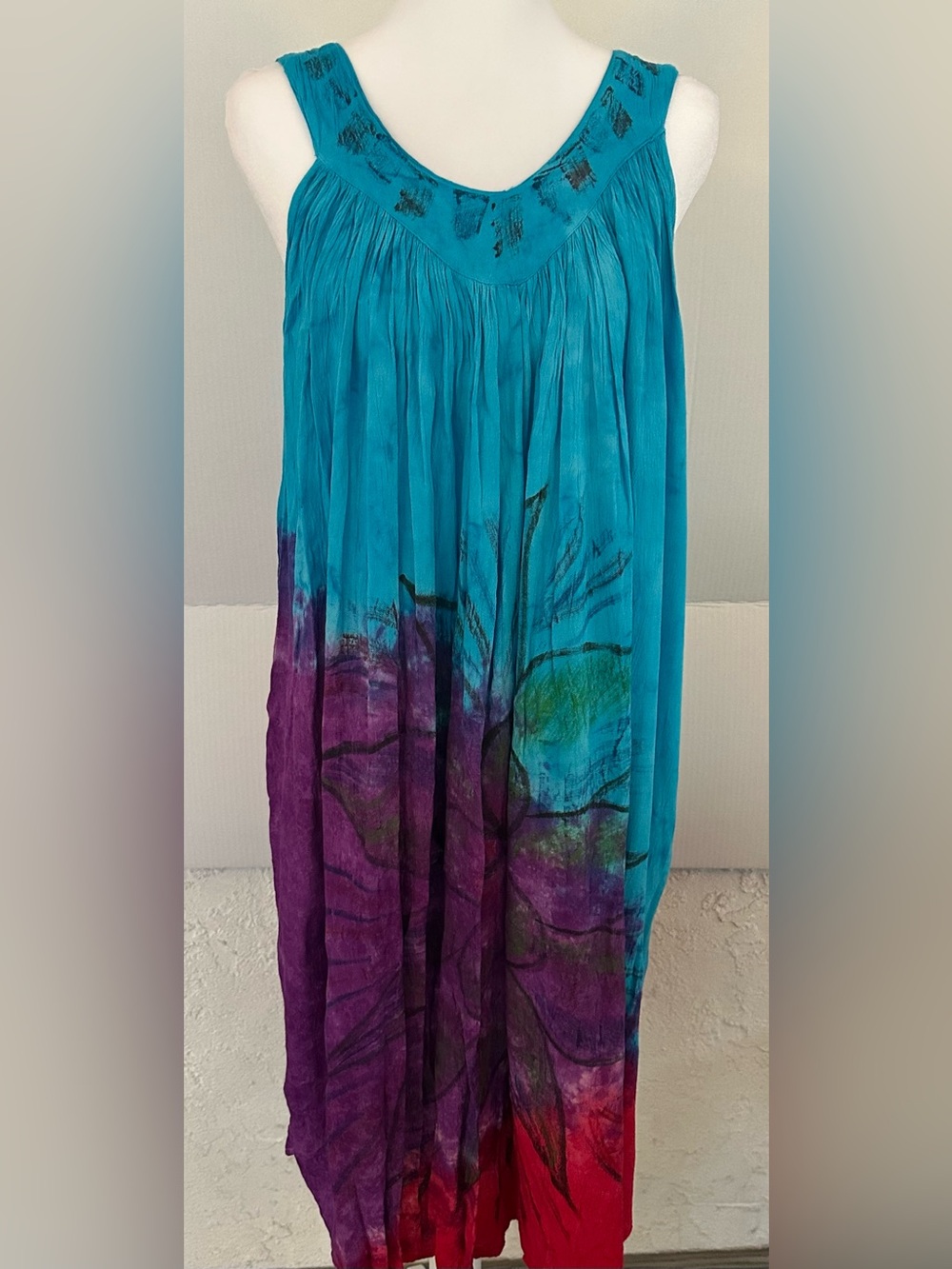 Boho Teal and Purple Tie-Dye Maxi Dress